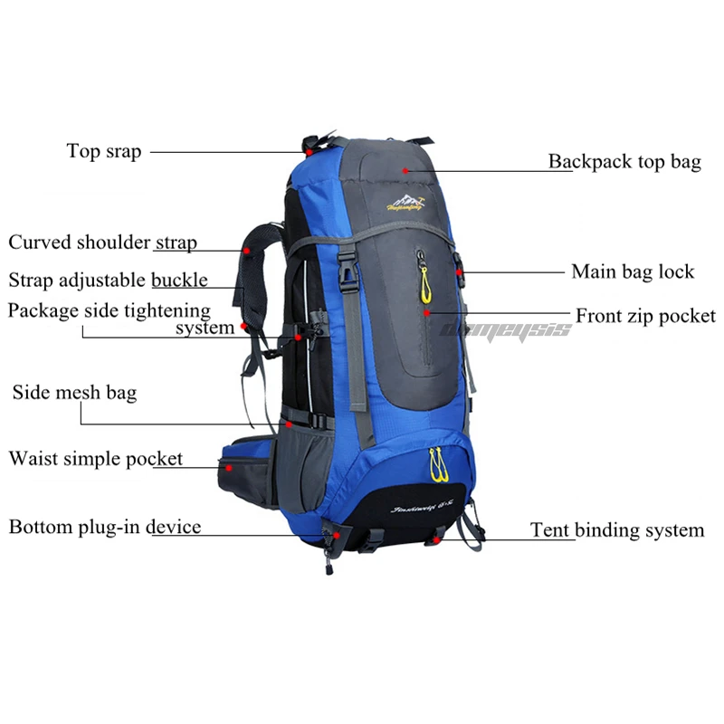 65L Большой Вместительный походный рюкзак водонепроницаемый для альпинизма