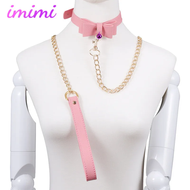 Искусственный мех розовый ошейник для БДСМ кожаная и железная цепочка звено