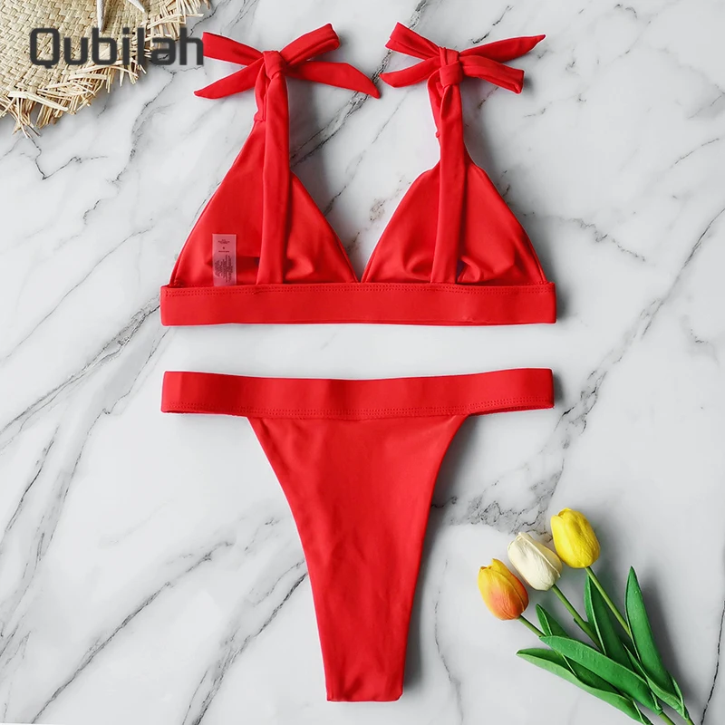

2021 Women Swimsuit New High Waist Bikini Push Up Swimwear Solid Halter Bikini Set Brazilian Bathing Suit Swimming Wear Female