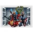 Супер забавный мультфильм Тор Халк 3d поддельные окна настенные виниловые наклейки на стену украшение детской комнаты аниме герой плакат обои 90*60 см