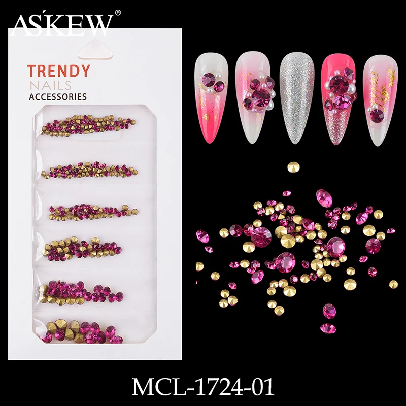 

10 Packs Sharp V-Bottom Glitter Rhinestone Nail Gems Mix Size Acrylic Crystal Stone Non Hot Fix 3D Art Decoration Charms Set