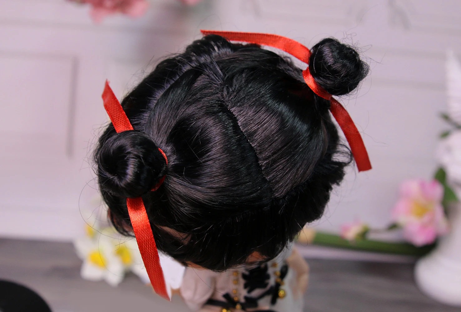 Фото Искусственные волосы для кукол Blythes, размер 1/6, стильный и гладкий, имитация мохера, классический черный парик, сделано Demon Neza №3