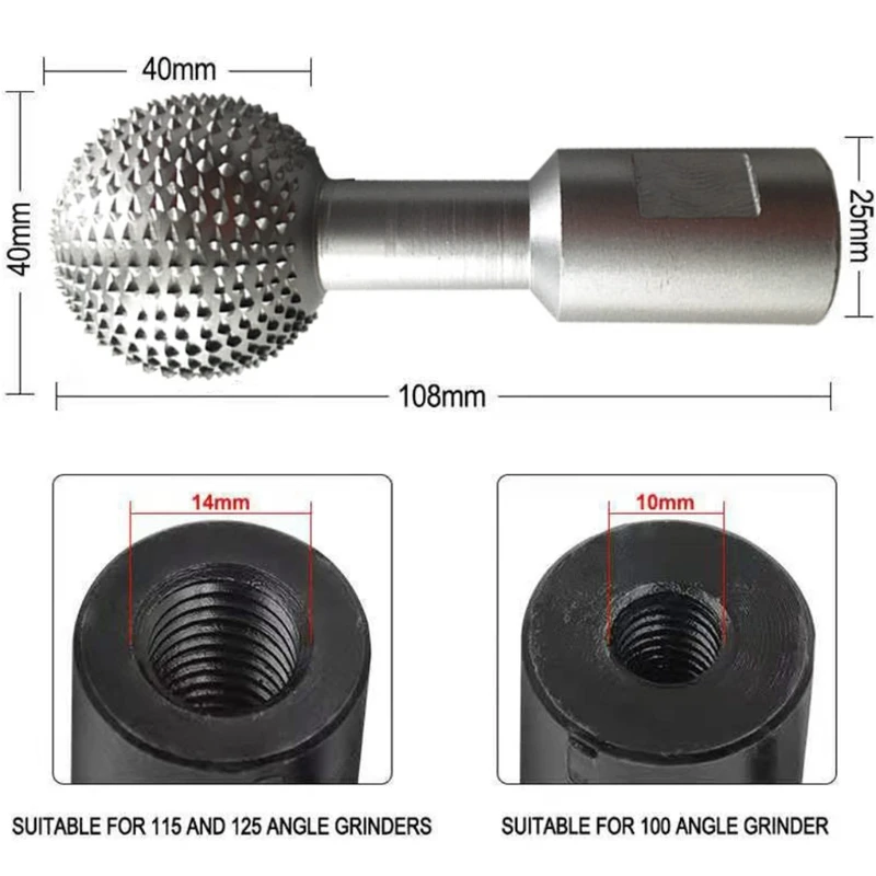 

69HF 10/14mm Carpenter Angle Grinder Grinding Head Electric Ball-shape Milling Cutter Spherical Wood Groove Carving Tool