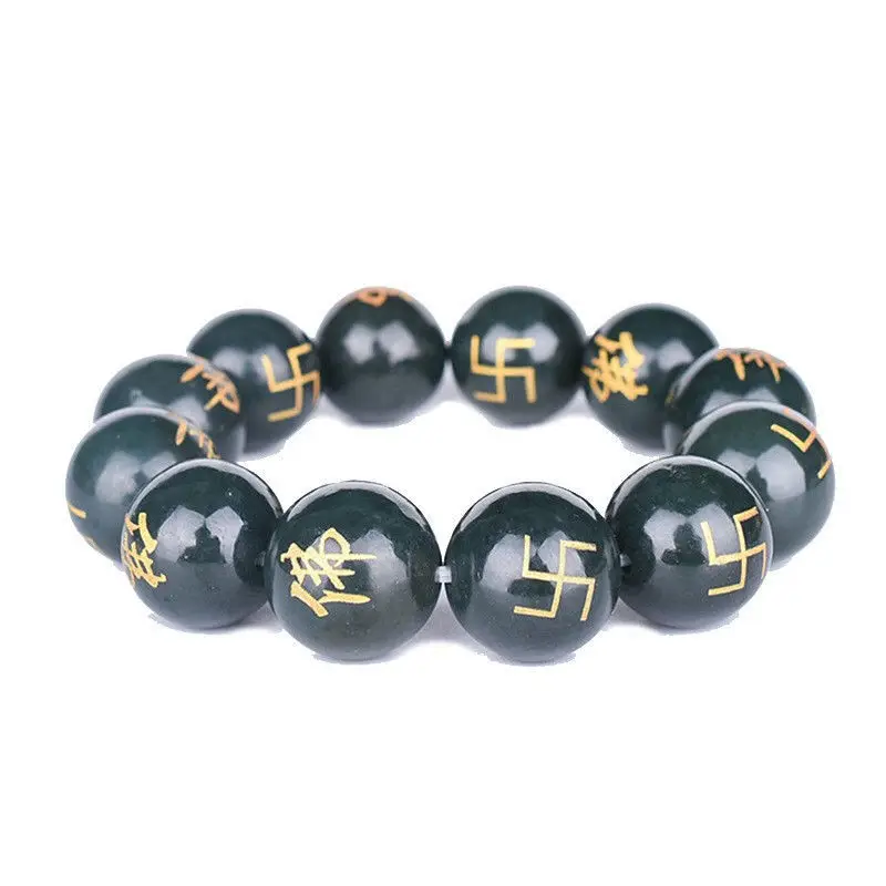 

Natural Green Hetian Jade Buddha Bead Bracelet Men Women Genuine Xinjiang Certified Jades Stone Beads Elastic Beaded Bracelets