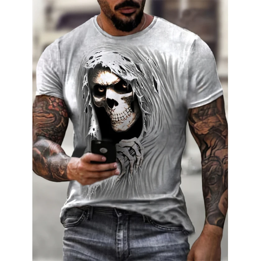 

2021 summer comfort new element skull style round neck T-shirt men's fashion casual 3d printing short-sleeved Harajuku T-shirt