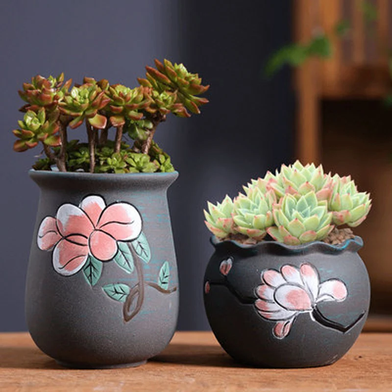 

Coarse Pottery Creative Colorful Painted Flower Pot Succulent Plant Flowerpot Bonsai Planter Vase Desktop Ornaments