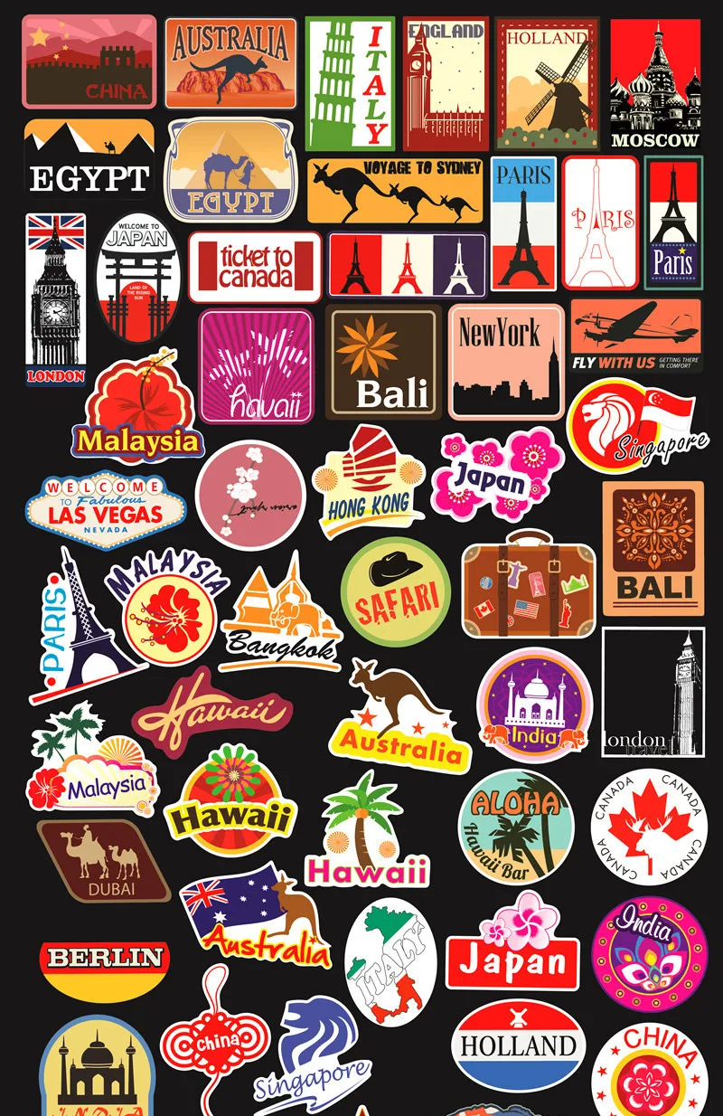 100 штук путешествия путешествовать по всему Стикеры s для декора стен холодильник