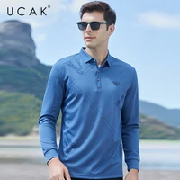 ucak brand spring autumn new arrivals high quality casual cotton turn down collar long sleeve polo shirt men clothing u5348
