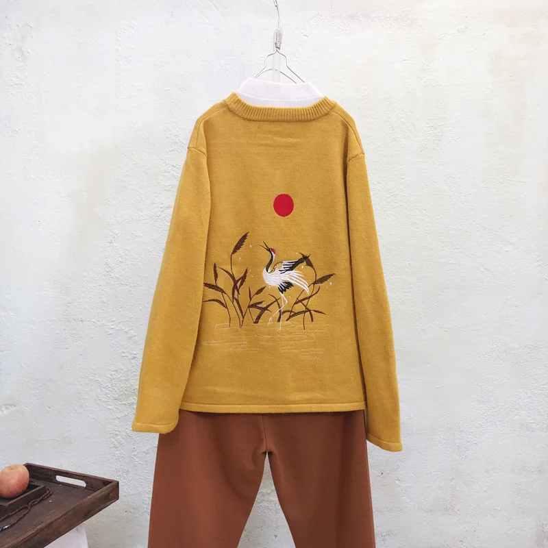 Китайский ветер ретро трикотажные топы пластины кнопки Осень Зима Женский