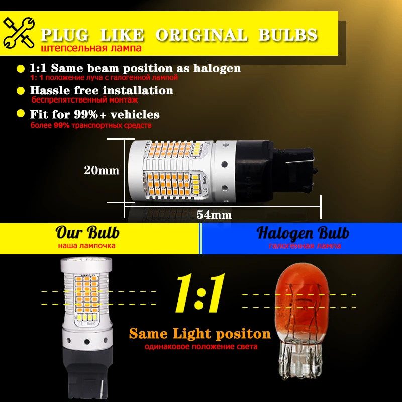 No Hyper Flash white/Amber 7440 992A T20 LED Bulbs For 2018-up Toyota Camry L LE SE Hybrid Daytime Running/Turn Signal Light | Автомобили