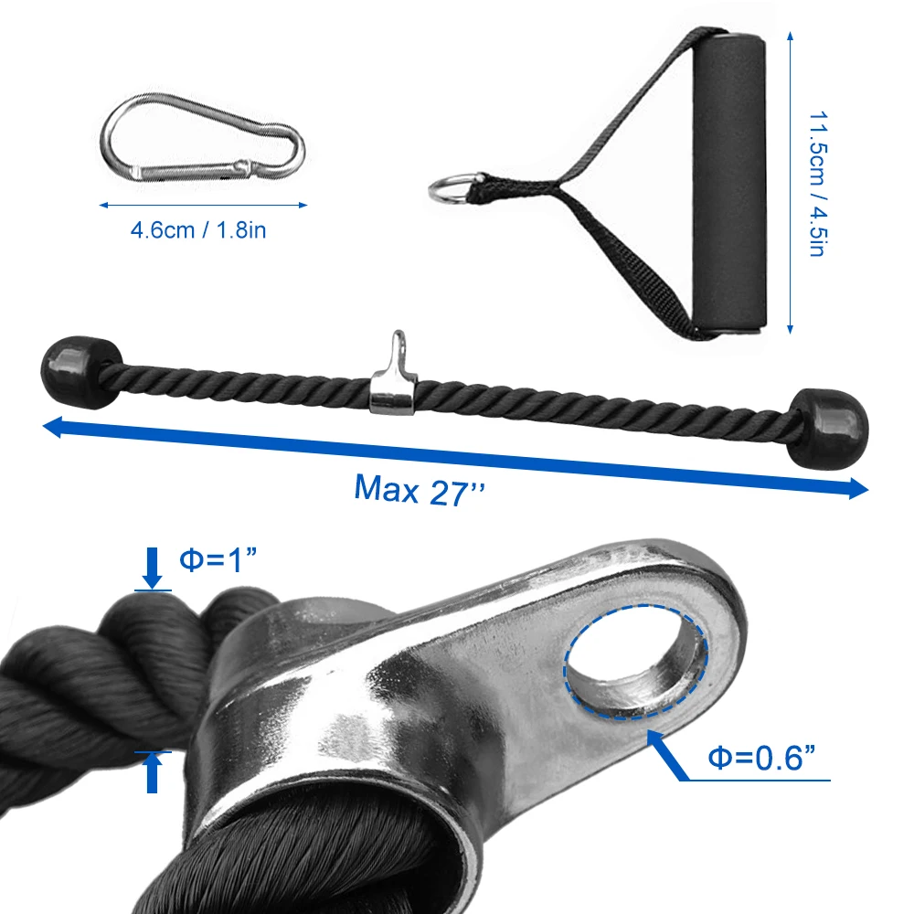 7pcs подготовки тянуть вниз веревка для упражнений ручки зажим Карабин Набор 27IN