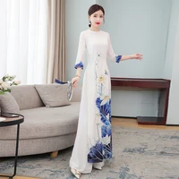 2021 aodai cheongsam elegant chinese dress set aodai oriental flower print qipao vietnam clothing ao dai elegant party dress
