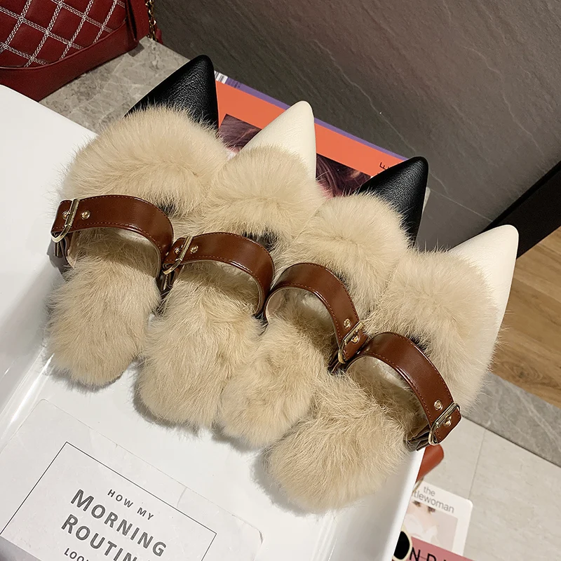 Женские Флисовые Тапочки новинка 2019 модная Корейская ретро Обувь Muller с острым
