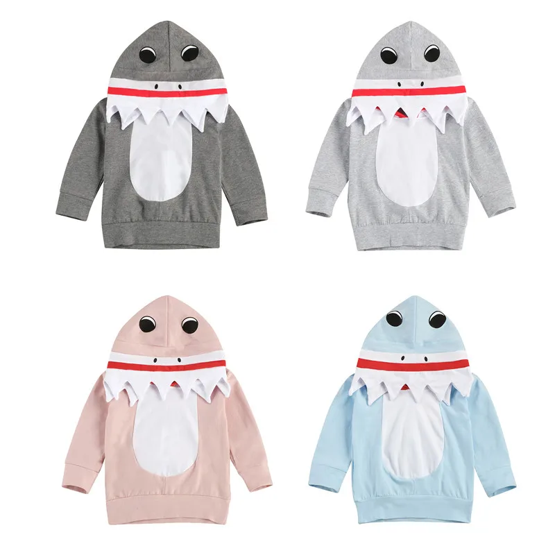 2020 одежда для малышей мальчиков и девочек 3D Акула толстовки с капюшоном длинным