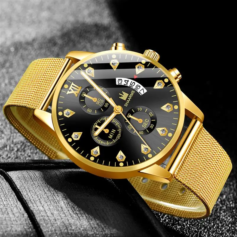 2019 мужские часы с бриллиантами деловые из нержавеющей стали аналоговые
