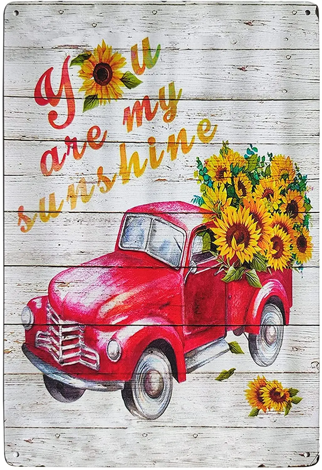 

TISOSO You are My Sunshine Sunflower Red Truck Vintage Metal Tin Bar Sign Farmhouse Kitchen Wall Country Home Decor for Living