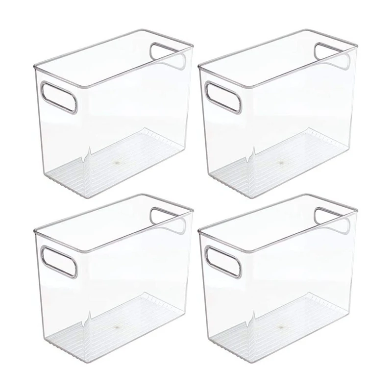 

4 Pack Tall Plastic Kitchen Pantry Cabinet Refrigerator or Freezer Food Storage Bin with Handles Organizer for Fruit
