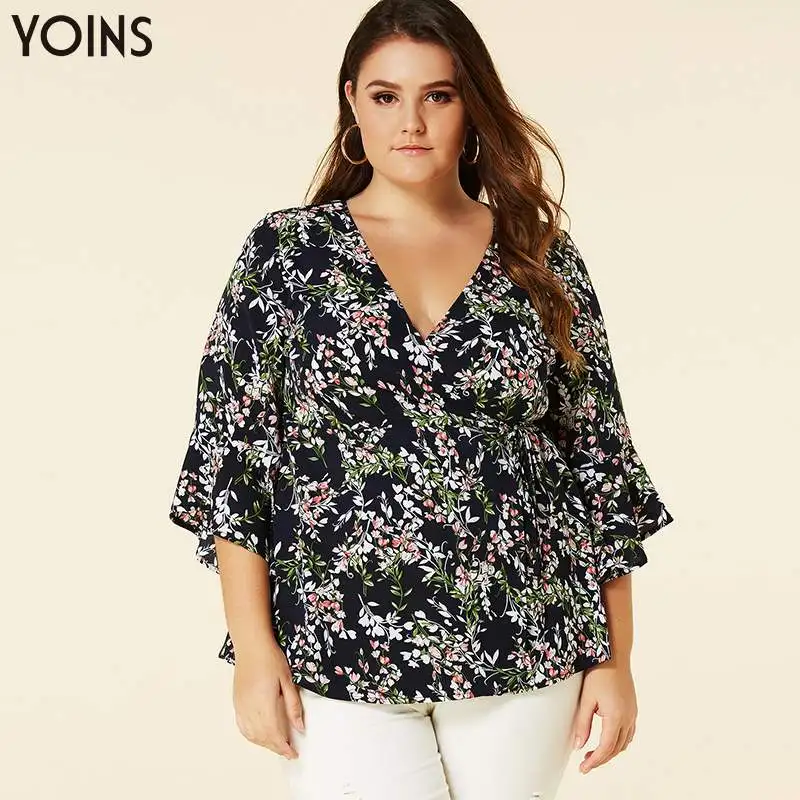 YOINS богемная блузка с цветочным принтом глубоким v образным вырезом рукавами