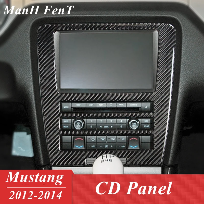 

For Ford Mustang Center Console Button CD Panel Real Carbon Fiber Interior Decoration 3D Sticker 2012 2013 2014