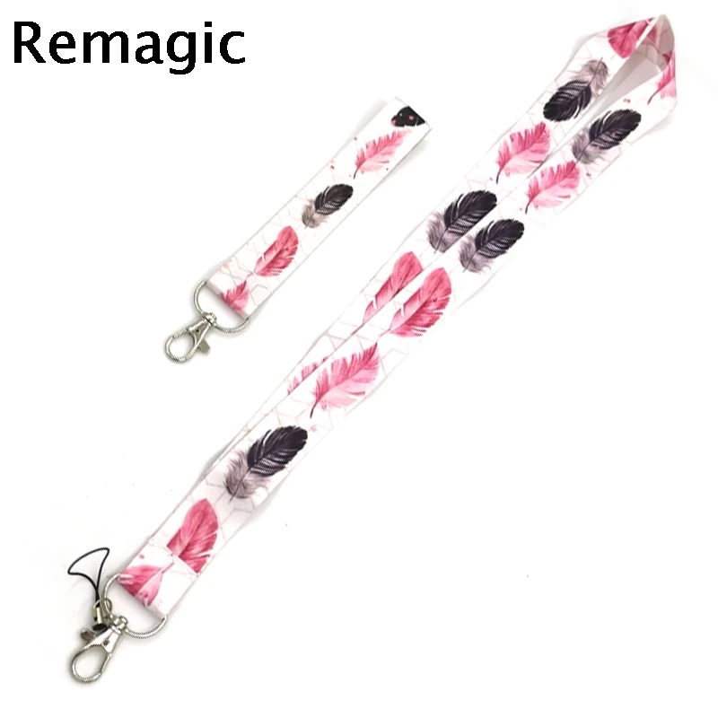 Ремешок на шею с листьями перьями ремешками и держателем для карт|Ленты шитья| |