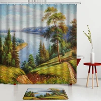 oil painting landscape shower curtains set natural scenery bath mats entrance door mats bathroom room decoration carpets