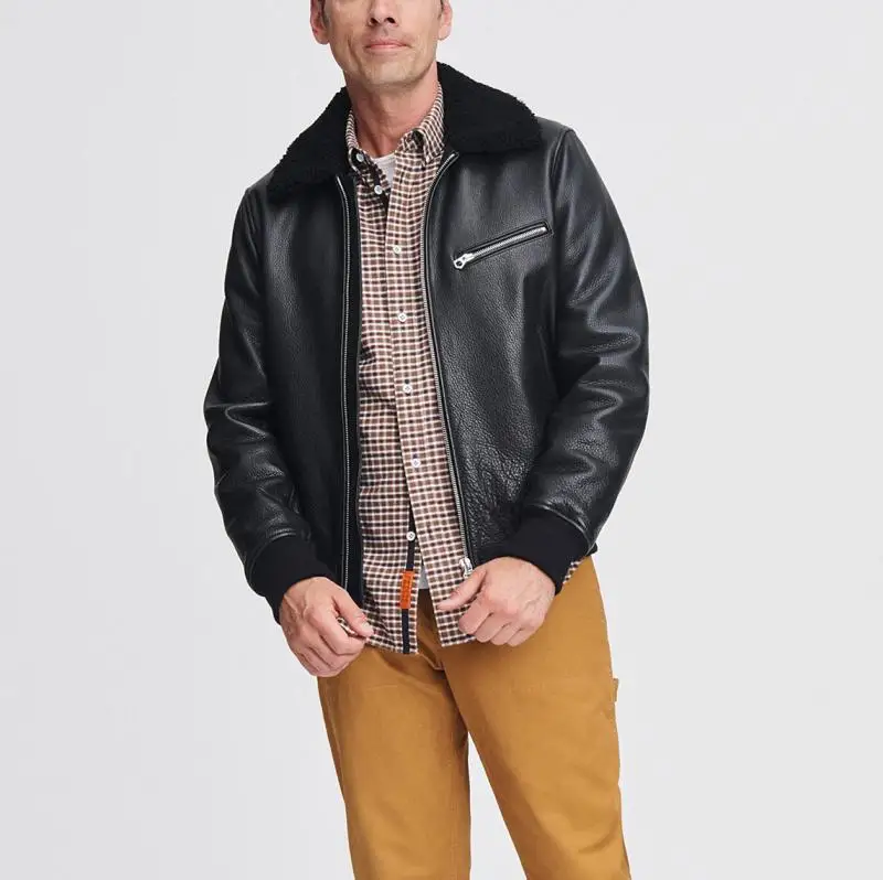 

Turkish natural cow skin leather inside warm cotton G1 flight jacket man 100%Cow Leather with Lamb Fur Shearling Collar