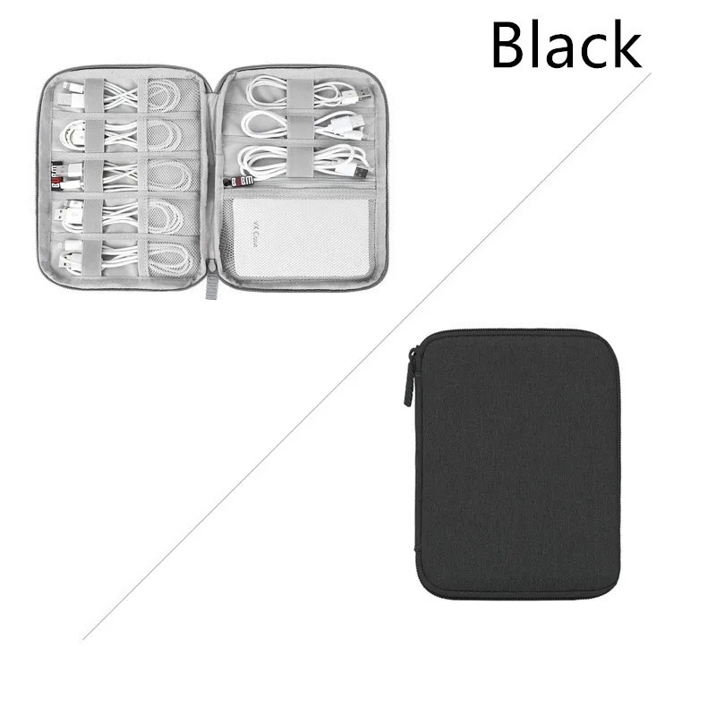 black Дорожная цифровая сумка для хранения, USB органайзер для кабеля данных, наушников, провод, сумка, внешний аккумулятор, Дорожный комплект, чехол, сумка, аксессуары для электроники - Цвет: black