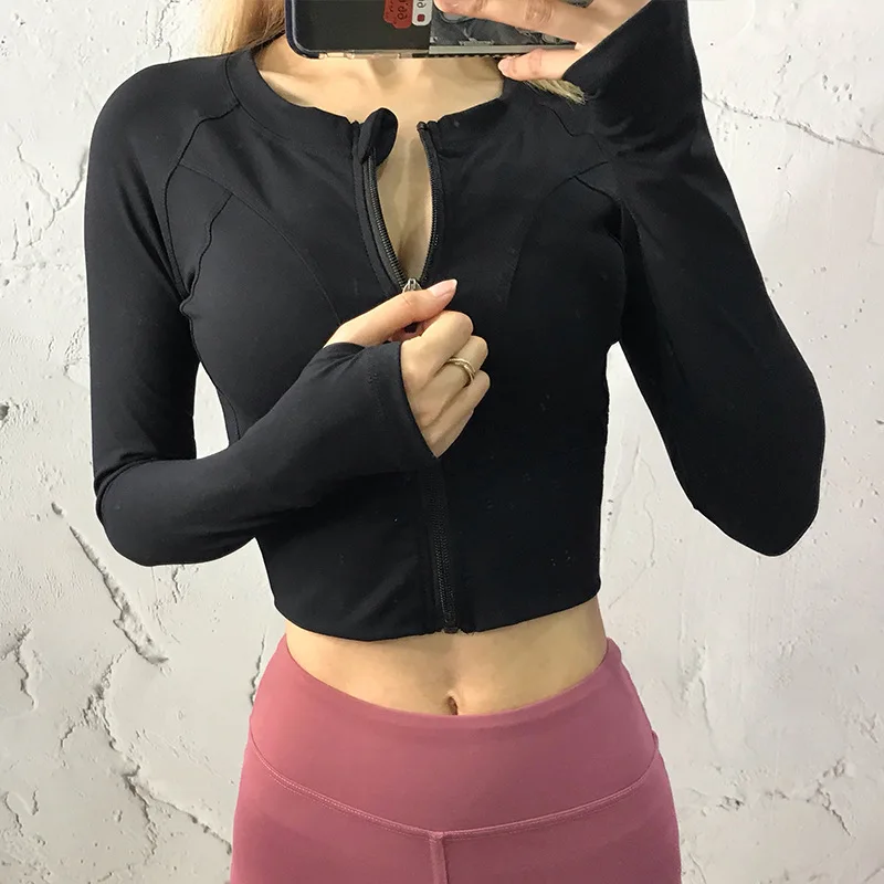 

Осенне-зимняя куртка на молнии, куртка с длинным рукавом для бега, фитнеса, облегающая одежда для йоги, Быстросохнущий женский спортивный то...