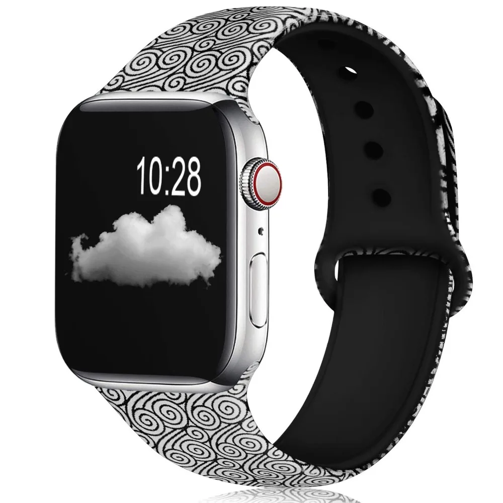 Ленты с цветами для Apple Watch 38 мм 40 мм 42 мм 44 мм, леопардовые силиконовые Печатные Сменные браслеты для iWatch серии 5 4 3 2