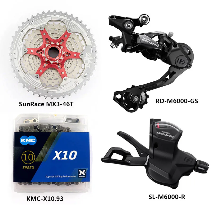 M6000 KMC 46TS GS Shimano DEORE M6000 Группа Комплект горного велосипеда MTB 1x10-Speed 11-42 T/46 T M6000 переключатель заднего хода KMC цепь sunracing - Цвет: M6000 KMC 46TS GS