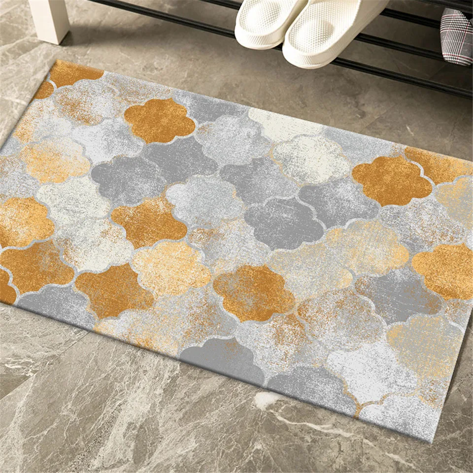 Retro Grey Orange Geometric Flower Washable Kitchen Rug Morocco Style Flannel Bedside Mat Bedroom Doormat Carpet Bathroom | Дом и сад