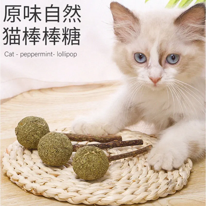 

Cat Chew Toy Natural Silvervine Matatabi Molar Sticks Mint Licking Balls Catnip Funny Interactive Toy for Kitten Playing Chewing