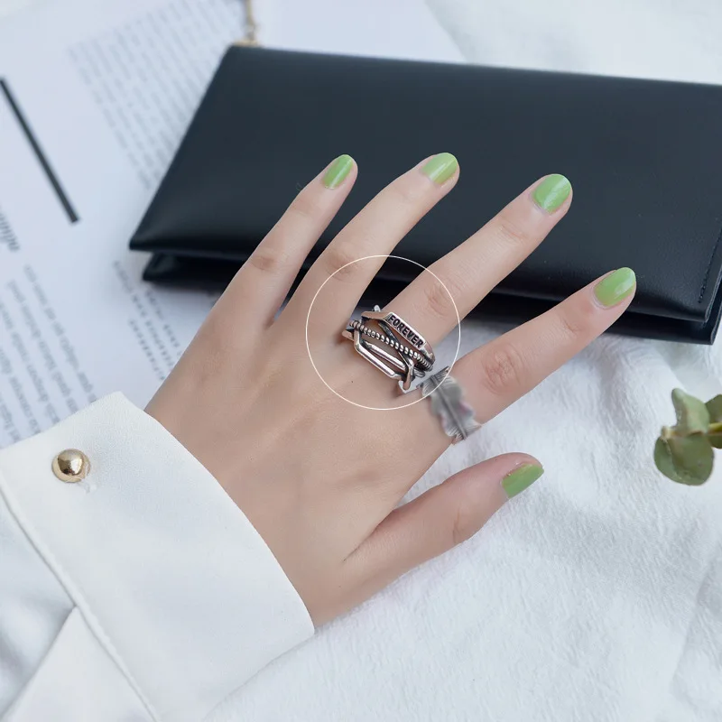 

Vintage Silver Color Metal Punk Letter Open Rings Design Finger Rings for Women men Party Jewelry Gifts Silver Ring