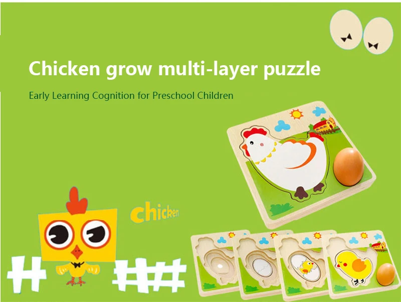 

Wooden Puzzle Chick Grow Hens Laying Eggs Process Jigsaw Puzzle Kindergarten Preschool Early Learning Education Toy For Children