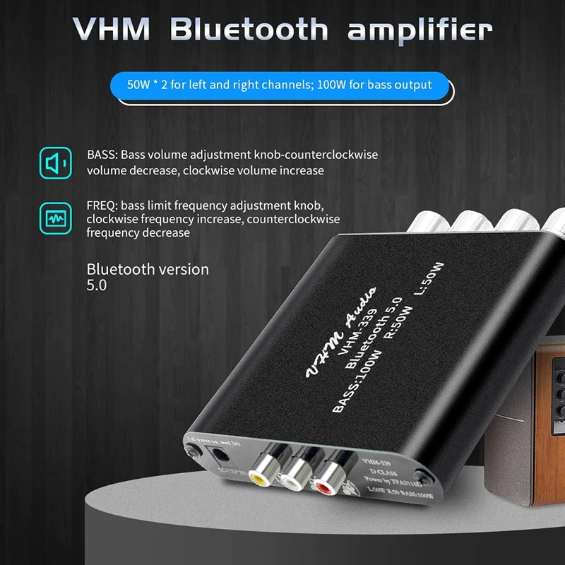 

Цифровой hi-fi усилитель мощности VHM339, Bluetooth 5,0, TPA3116D2, 2,1 каналов, 2x50 вт + 100 вт, стерео аудио усилитель, плата усилителя