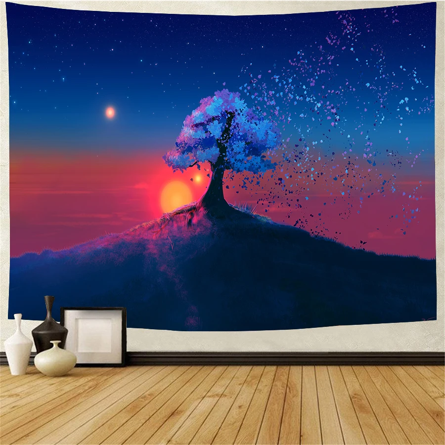 

SOFTBATFY Dark Tree Sunset Tapestry Headboard Wall Art Bedspread Dorm Tapestry Home Decor Dropshipping