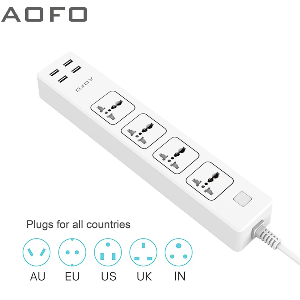 AOFO 4 Outlet универсальная лента питания с usb портами для зарядки дома/офиса Защита от