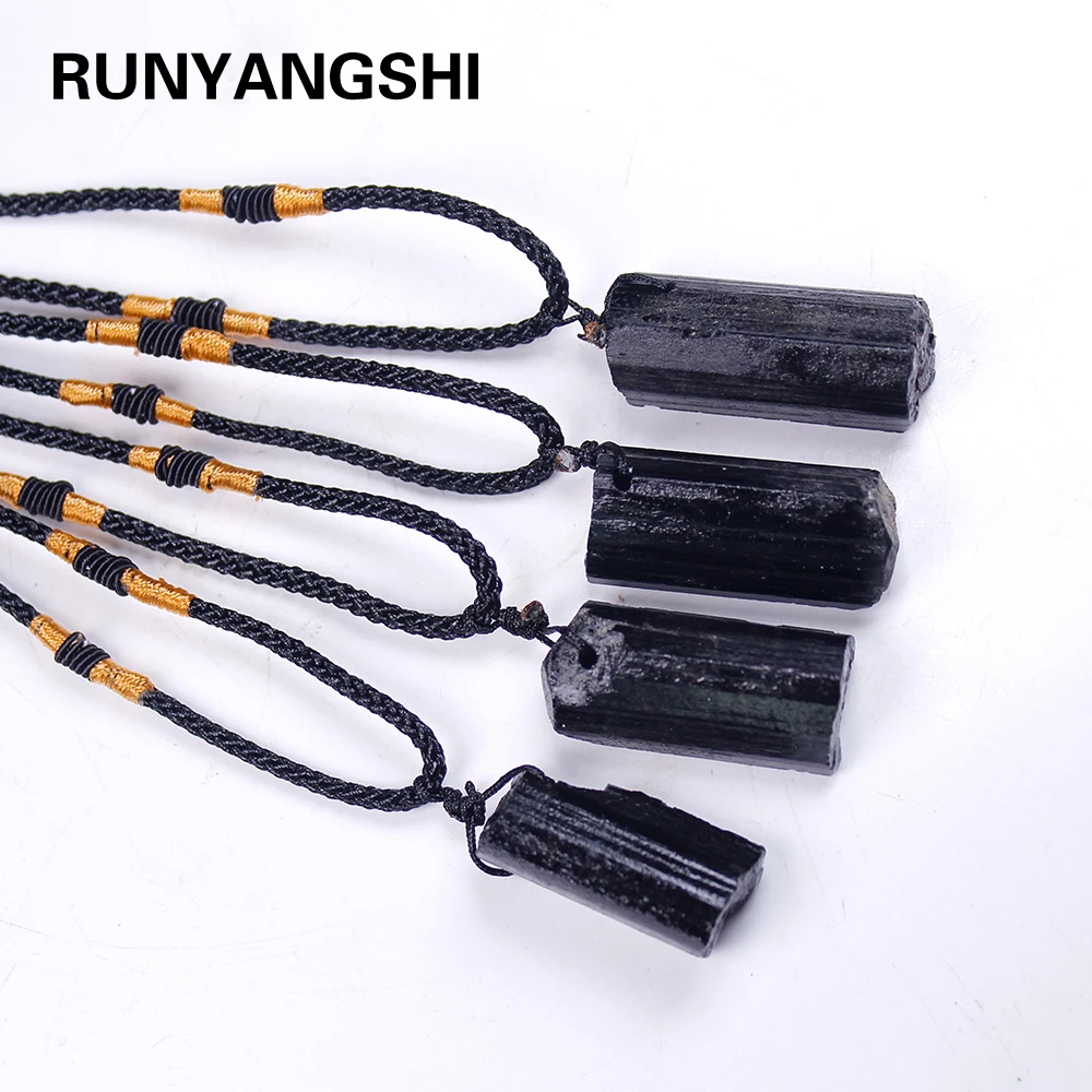 Натуральный кристалл камень черный турмалин кулон струйный ожерелье