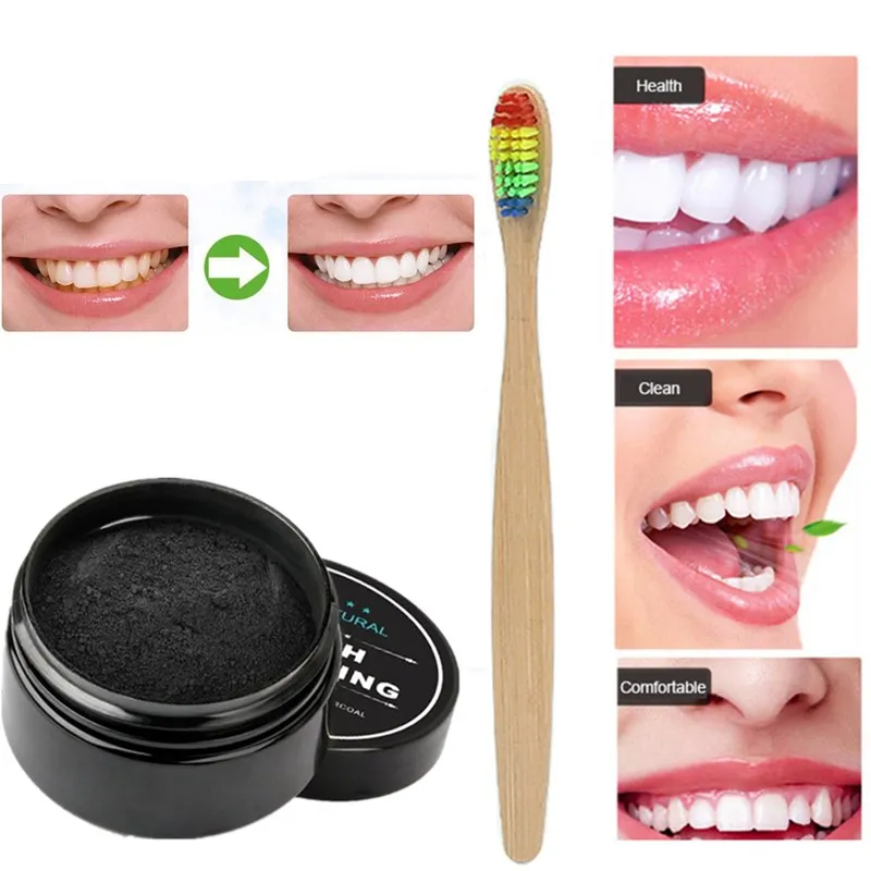 

2Pcs Charcoal Teeth Whitening Powder Cleaning Teeth Rainbow Bamboo Toothbrush Soft Bristles Charcoal Teethpaste Oral Care Kits