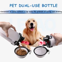 portable pet travel dog food dual use bottle with two collapsible bowl use to feeding