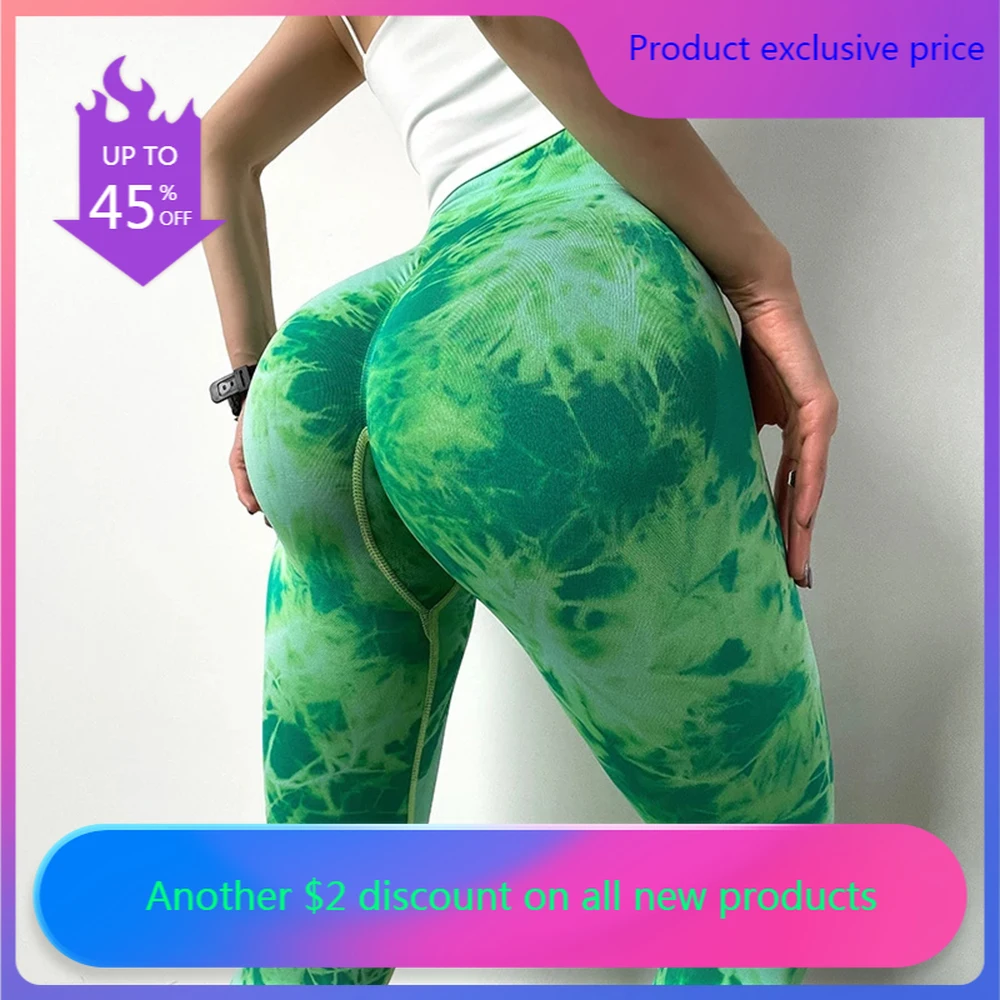 

Yoga pants tights high stretch solid color tie dye leggings pants women seamless sports high waist pants for women
