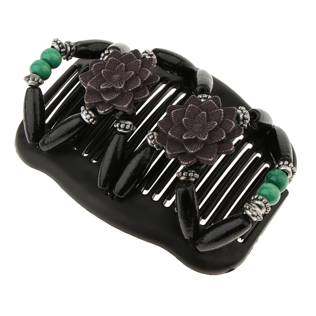 Double Hair Comb With Wooden Beaded Easy Magic Clip Hairstyle Accessory |