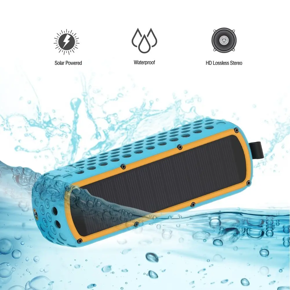 portable solar energy bluetooth speaker hifi stereo handsfree call 2400 mah wireless ipx5 waterproof speaker with flashlight free global shipping