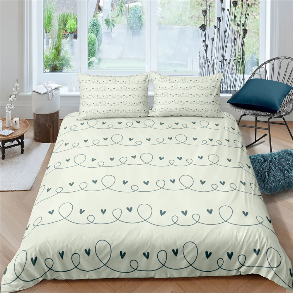 

3D Love Heart Cartoon Cute Comforter Bedding Set Bohemian Full Single Queen Single Double Size Duvet Cover Pillowcase 2/3Pcs