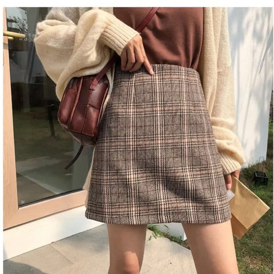 Женская элегантная твидовая клетчатая мини юбка гусиные лапки с клетчатой