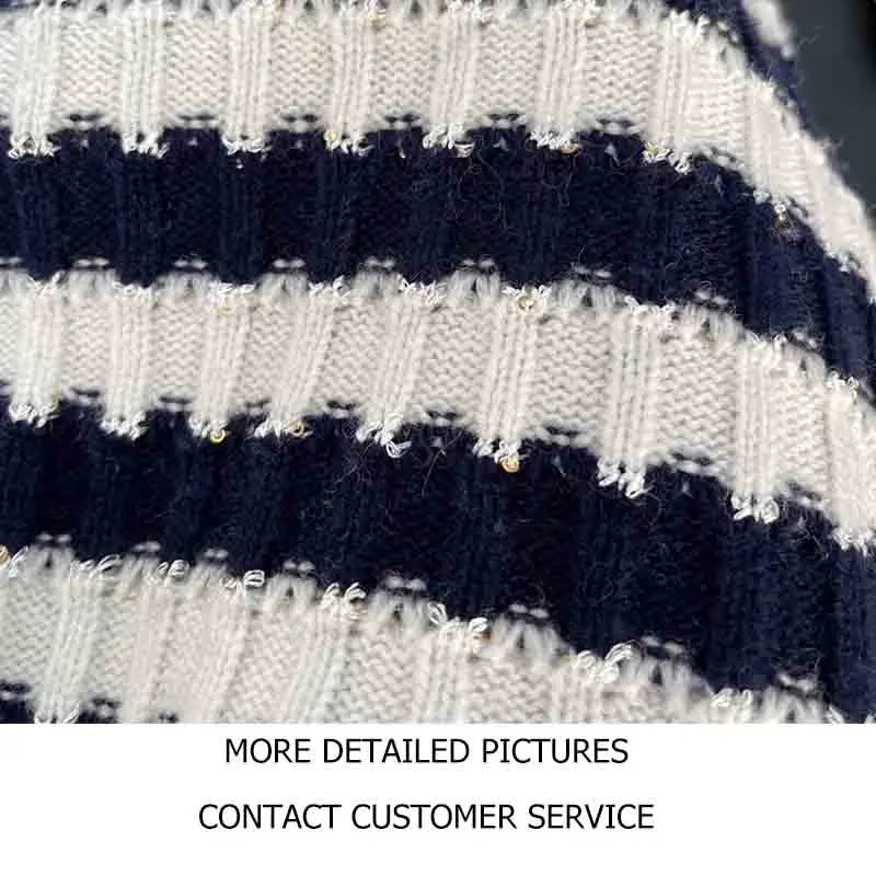

Cosmicchic Women Dresses 2021 Early Spring Striped Knitted Dress Waist Hugging O-Neck Long Sleeve Single Breasted High Waist