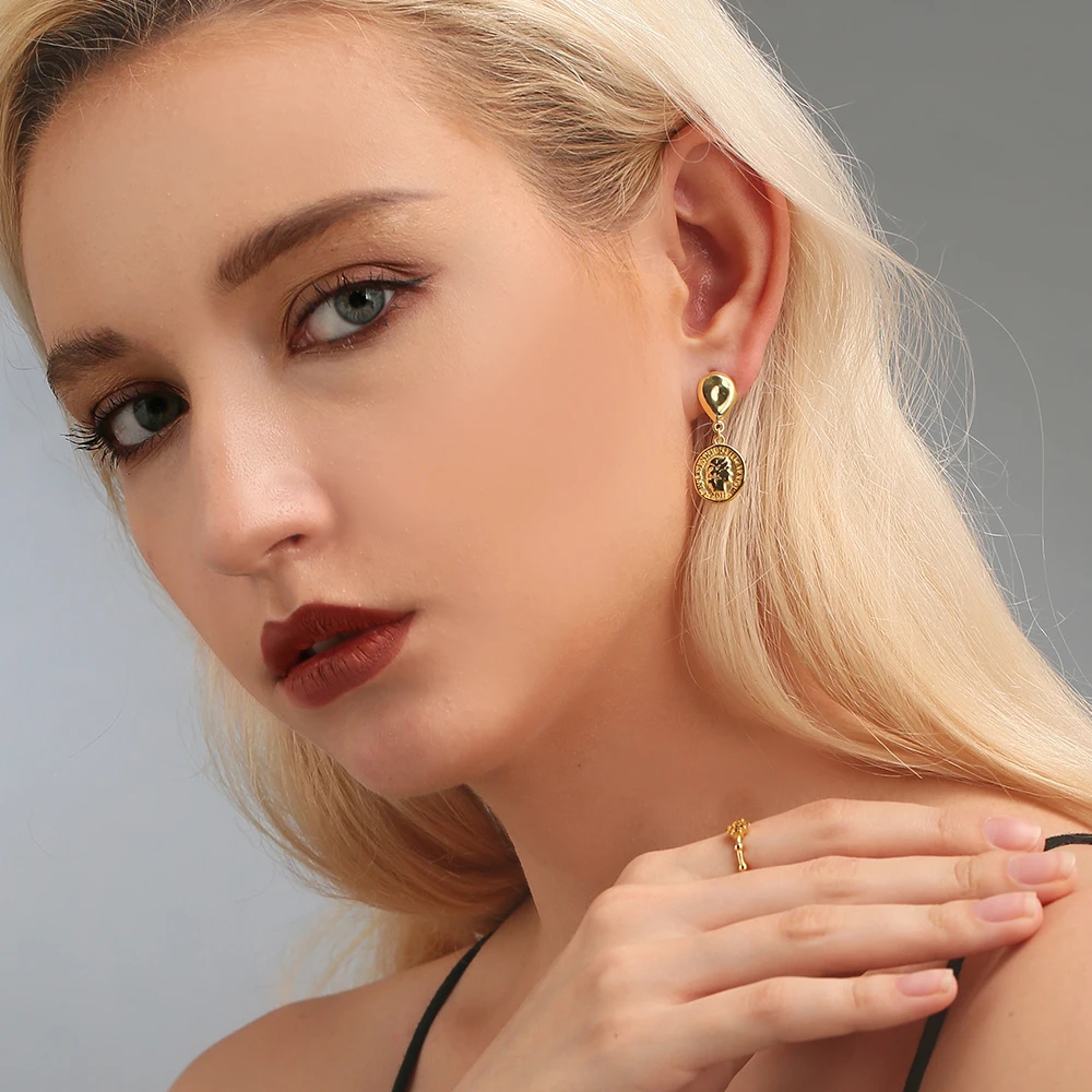 SUPERWEAR, 925 пробы, серебряные, асимметричные серьги с подвеской, желтое золото, цвет древняя монета, женские серьги-капли, винтажные ювелирные изделия