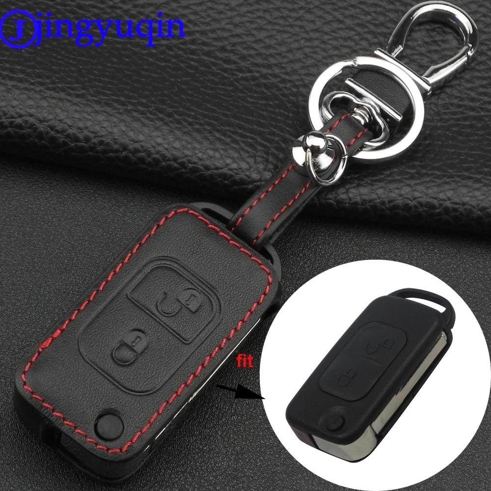 jingyuqin Remote 2 Buttons Car key Leather Styling Case Fob Cover For Mercedes Benz A C E S SLK E113 W Folding Flid Key|fob cover|2 buttoncar case