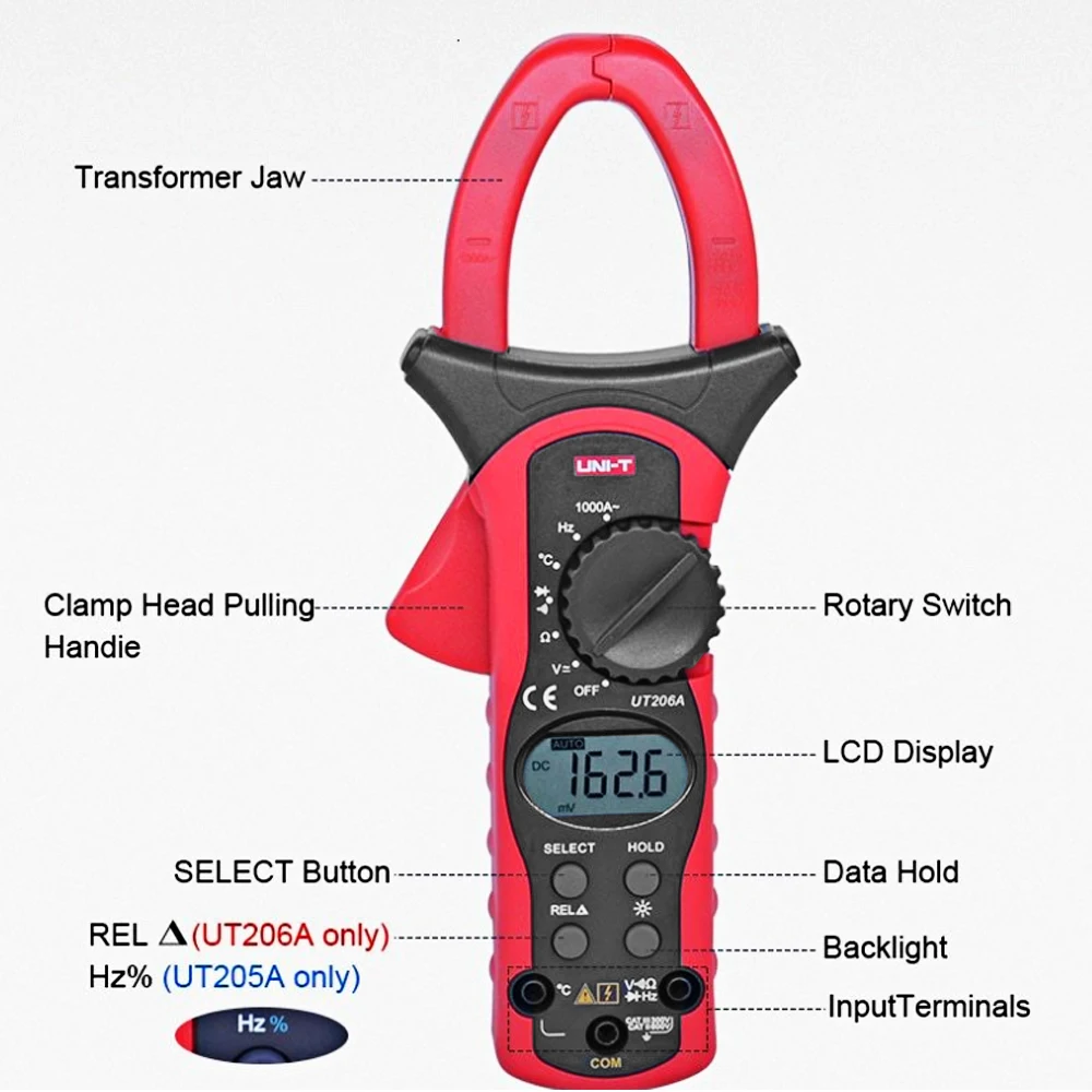 UT205A UT206A Digital Clamp Meter AC/DC Current Voltage Auto Range VFC Capacitance Non Contact Multimeter | Инструменты