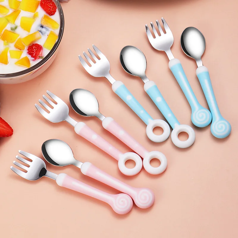 

Non-slip 304 Stainless Steel Children Tableware Cartoon Pattern Fork/Spoon Infant Feeding Heat-Resistant 1Pcs Portable Pink/Blue